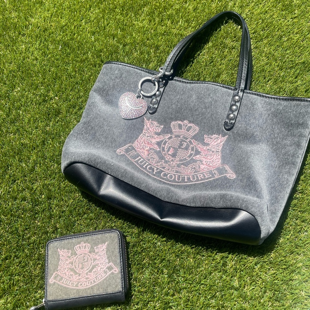 Juicy Couture Black and Gray Tote Bag with Pink Accents